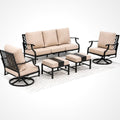 7-Seater Patio Conversation Set Metal Outdoor Furniture Set with Swivel Chairs and Ottomans - Beige