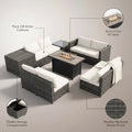 9-Pieces Patio Rattan Furniture Set Fire Pit Table Storage Black with Cover off White