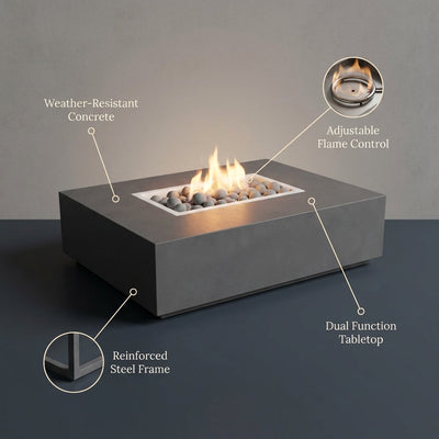Concrete Fire Pit Table - Rectangular