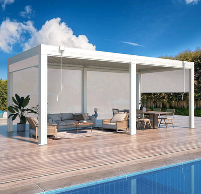 Alora Louvered Aluminum Pergola With Adjustable Roof And Pull-Down Screens (SAK46817)