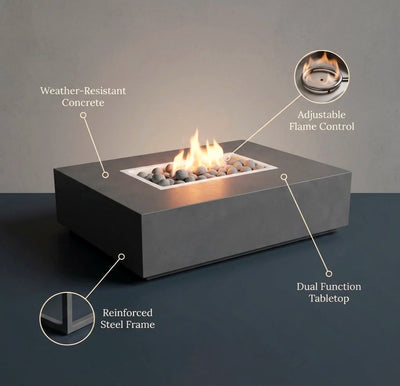 Concrete Fire Pit Table - Rectangular
