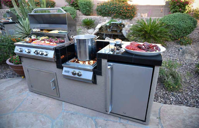KoKoMo BBQ Island - 7'6" Outdoor Kitchen with 4-Burner Grill, Wok Burner & Refrigerator