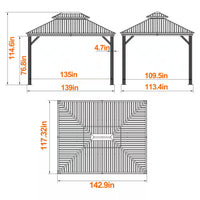 10 Ft. X 12 Ft. Wood Grain Aluminum Gazebo Galvanized Steel Double Top Roof with Curtains and Textilene Netting