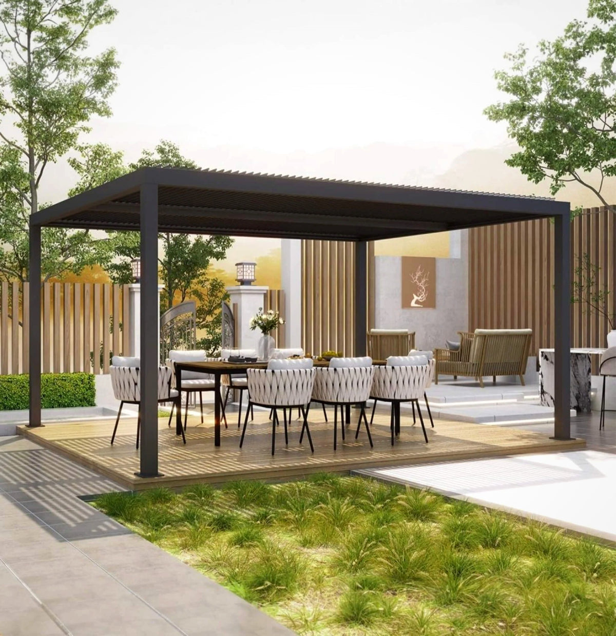 [12X16FT] Alora Premium Outdoor Gray Aluminum Hardtop Pergola Gazebo With Adjustable Roof (SAK81364)