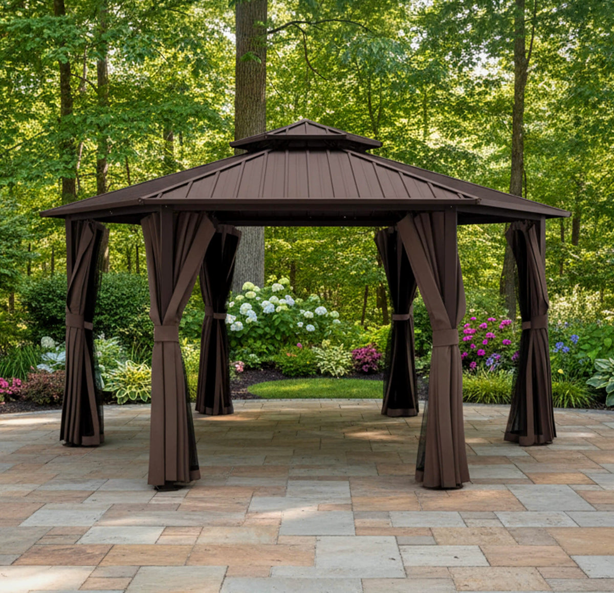 [13X15FT] Alora Hardtop Hexagonal Gazebo With Curtains And Netting [No Furniture] (SAK60713)