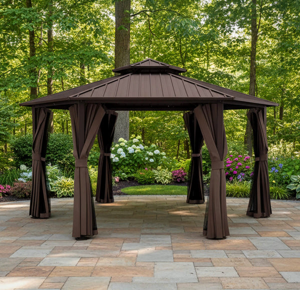 [13X15FT] Alora Hardtop Hexagonal Gazebo With Curtains And Netting [No Furniture] (SAK60713)