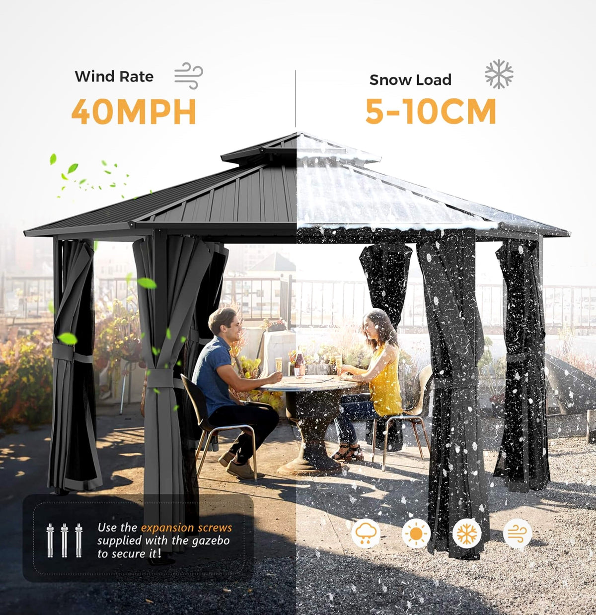 [13X15FT] Alora Hardtop Hexagonal Gazebo With Curtains And Netting [No Furniture] (SAK60713)
