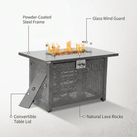 42 In. Gray Rectangle Propane Gas Fire Pit Table 50,000 BTU with Lid, Glass Wind Guard, Waterproof Cover, Lava Rocks — Lifestyle