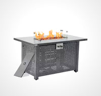 42 In. Gray Rectangle Propane Gas Fire Pit Table 50,000 BTU with Lid, Glass Wind Guard, Waterproof Cover, Lava Rocks