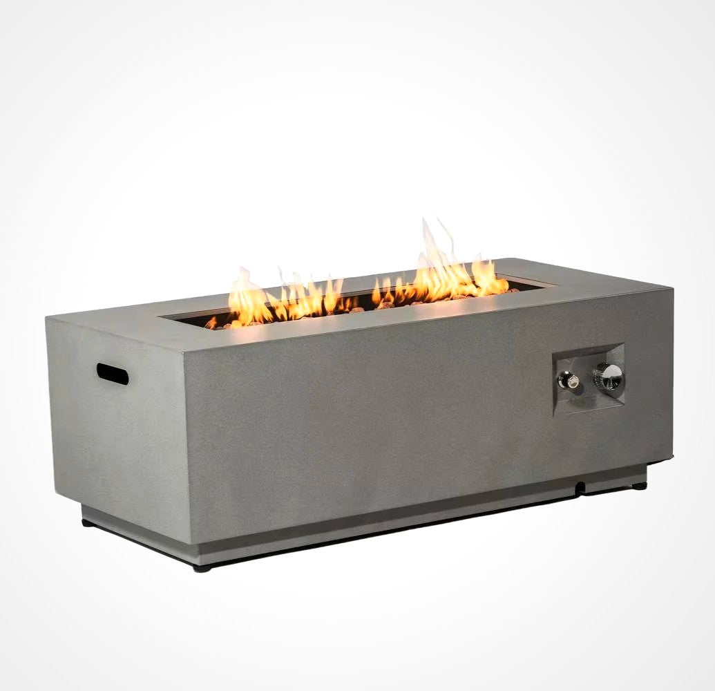 50000 BTU Rectangular Steel Fire Pit 42" Propane Gas Fire Pit Table Gray 2-Pieces for outside with Glass Wind Guard