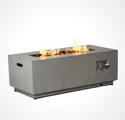 50000 BTU Rectangular Steel Fire Pit 42" Propane Gas Fire Pit Table Gray 2-Pieces for outside with Glass Wind Guard