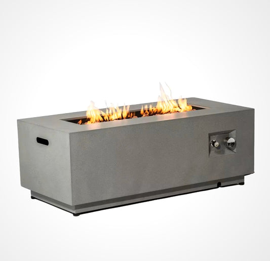 50000 BTU Rectangular Steel Fire Pit 42" Propane Gas Fire Pit Table Gray 2-Pieces for outside with Glass Wind Guard