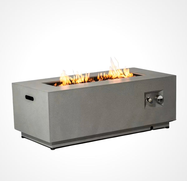 50000 BTU Rectangular Steel Fire Pit 42" Propane Gas Fire Pit Table Gray 2-Pieces for outside with Glass Wind Guard