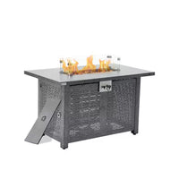 42 In. Gray Rectangle Propane Gas Fire Pit Table 50,000 BTU with Lid, Glass Wind Guard, Waterproof Cover, Lava Rocks