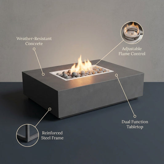 Concrete Fire Pit Table - Rectangular — Lifestyle