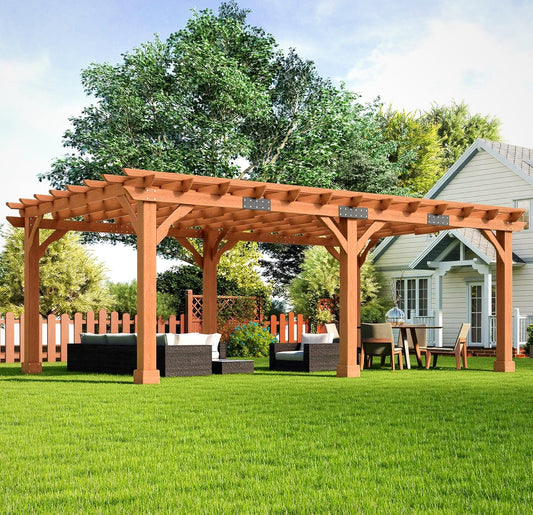 Alora Large Outdoor Cedar Wood Pergola Kit With Slatted Roof (SAK31064)