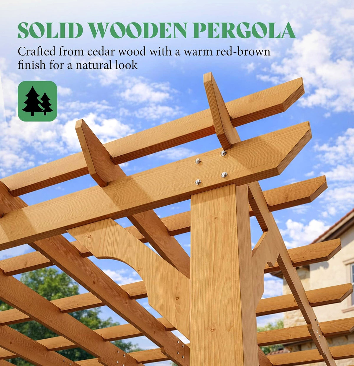 Alora Large Outdoor Cedar Wood Pergola Kit With Slatted Roof (SAK31064)
