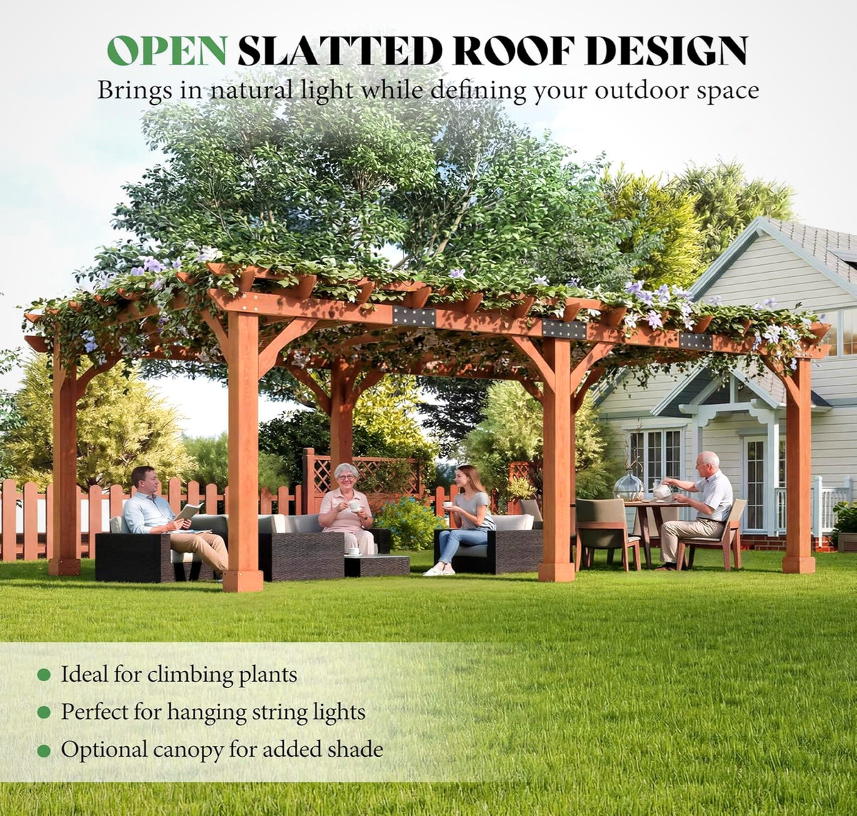 Alora Large Outdoor Cedar Wood Pergola Kit With Slatted Roof (SAK31064)