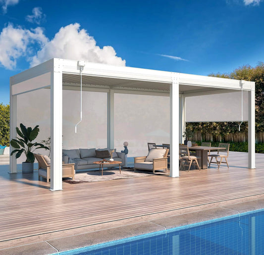 Alora Louvered Aluminum Pergola With Adjustable Roof And Pull-Down Screens (SAK46817)