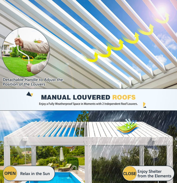 Alora Louvered Aluminum Pergola With Adjustable Roof And Pull-Down Screens (SAK46817)