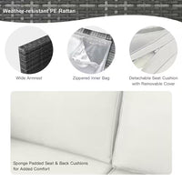 9-Pieces Patio Rattan Furniture Set Fire Pit Table Storage Black with Cover off White