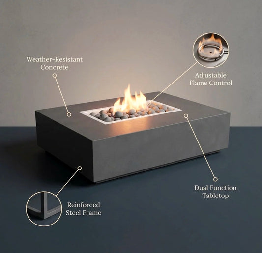 Concrete Fire Pit Table - Rectangular
