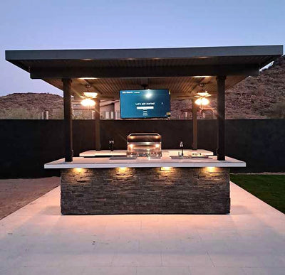 KoKoMo Outdoor Kitchen BBQ Island with Dual TVs - Big Island Sports Bar Experience