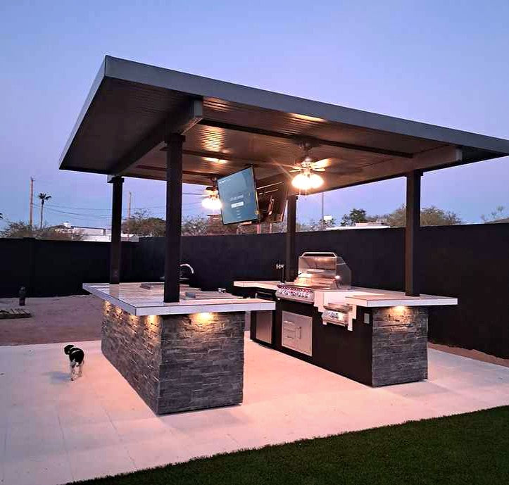 KoKoMo Outdoor Kitchen BBQ Island with Dual TVs - Big Island Sports Bar Experience