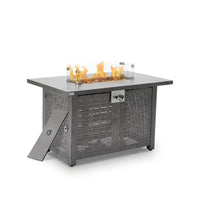 42 In. Gray Rectangle Propane Gas Fire Pit Table 50,000 BTU with Lid, Glass Wind Guard, Waterproof Cover, Lava Rocks — Studio Shot