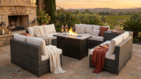 9-Pieces Patio Rattan Furniture Set Fire Pit Table Storage Black with Cover off White — Lifestyle