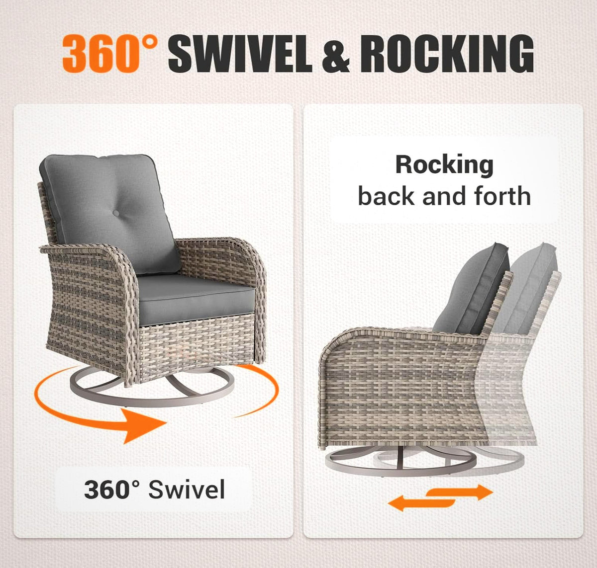 Patio Swivel Rocking Chair Set with Fire Pit